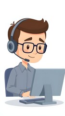 Vector illustration of a businessman working on a laptop at his desk