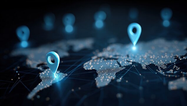 Global network map with glowing location markers - Powered by Adobe