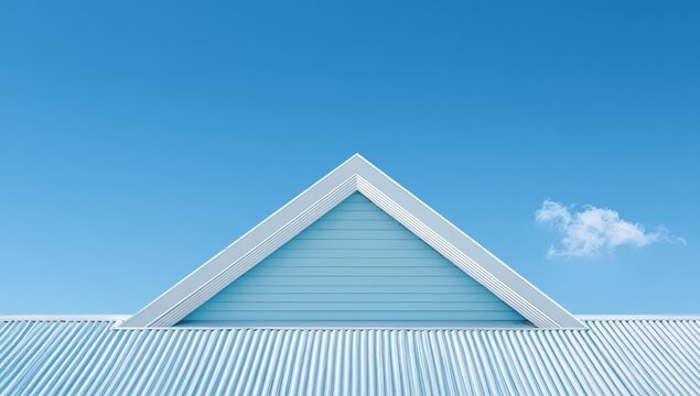 Triangular roof section against a clear blue sky