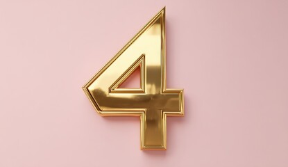 Fototapeta premium Gold number four on a pink background
