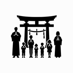 Family at Shrine Silhouette &ndash; Japanese Shinto Tradition