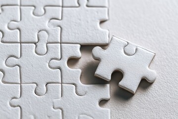 White puzzle pieces, one loose