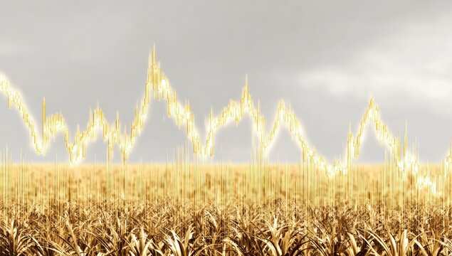 Golden stock market graph over a field of gold