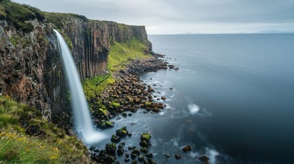 Coastal waterfall view
