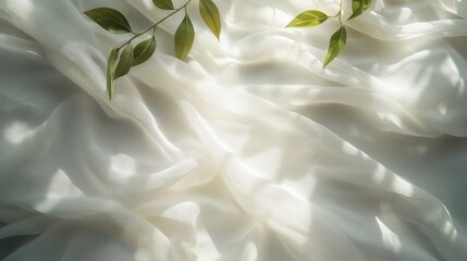 Soft white fabric with leaves