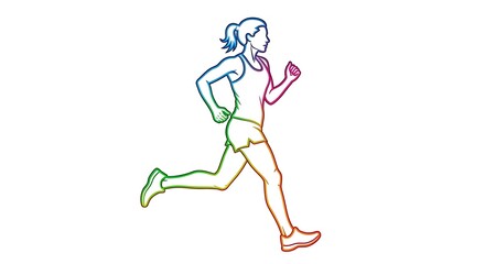 Vibrant rainbow runner sprinting towards wellness in modern minimalist style for health and fitness campaigns or lifestyle branding projects