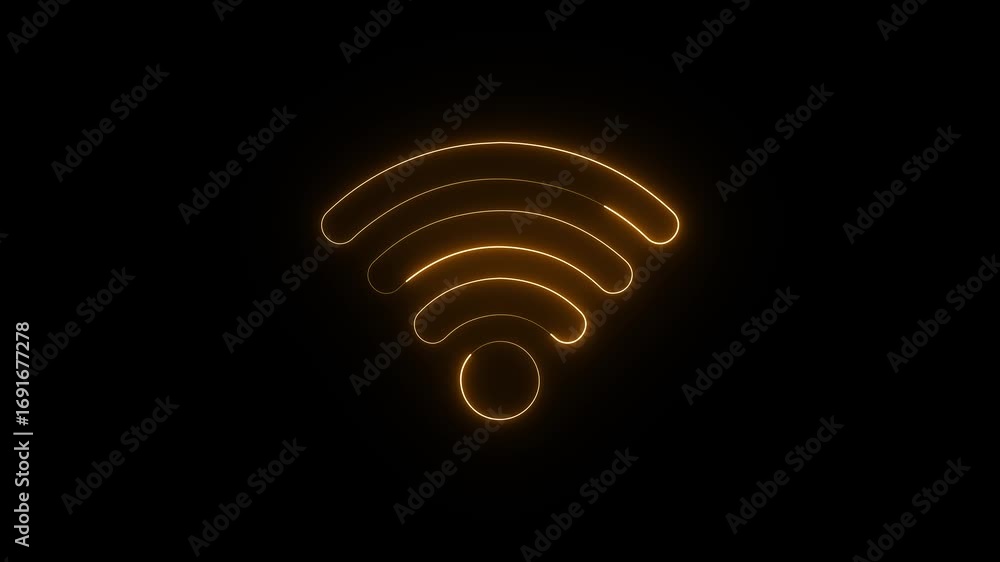 Poster neon wi-fi icon animation. glowing animated wifi signal icon motion graphics. broadband internet wir