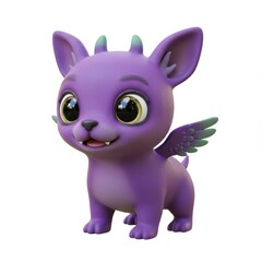 Fototapeta premium A captivating, cartoonish, purple dragon-dog character stands out against a plain white background, exhibiting an adorable expression.