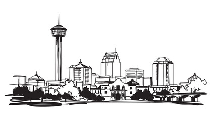 San Antonio, Texas cityscape landscape building abstract brush vector illustration