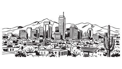 arizona usa cityscape landscape building abstract brush vector illustration