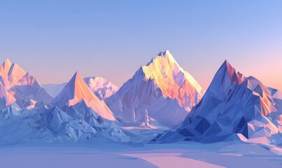 Low-poly mountain range at sunrise (4)
