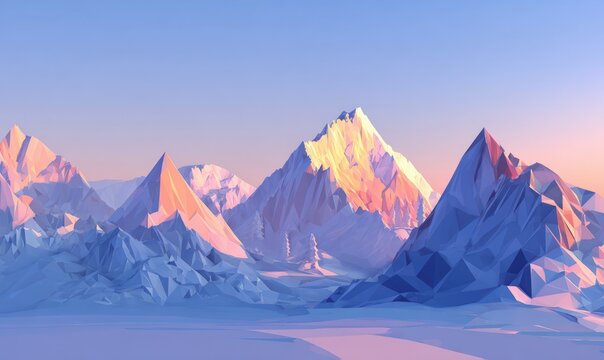 Low-poly mountain range at sunrise (4)