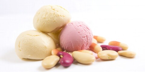 Delicious ice cream scoops and beans, a vibrant and tasty combination.
