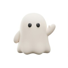 Obraz premium A friendly, cartoon ghost figure, rendered in light beige, is playfully waving.