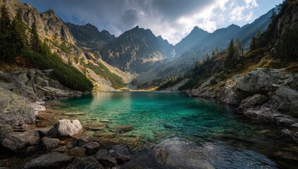 Mountain lake bathed in sunlight (3)