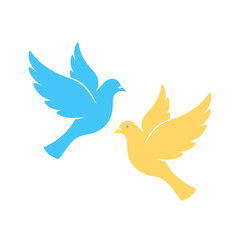 Two Symbolic Birds in Flight, Blue and Yellow