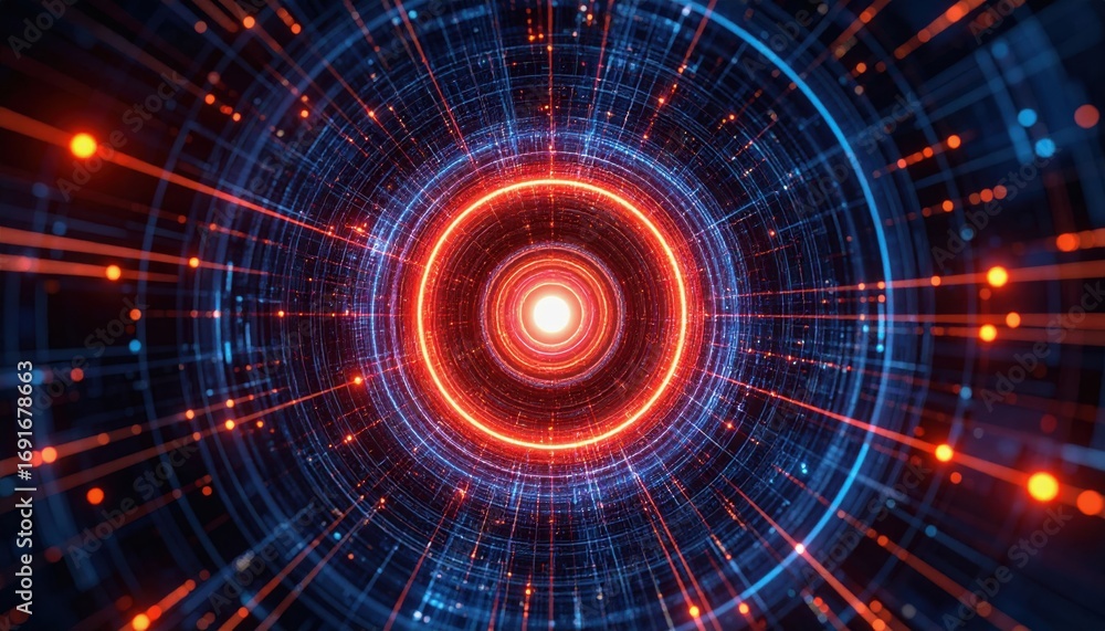 Poster a mesmerizing abstract image depicting a burst of light and energy, featuring vibrant blue and red l
