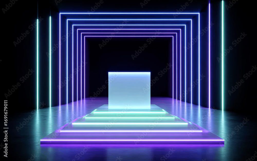 Poster neon-lit geometric shapes creating a modern and futuristic display