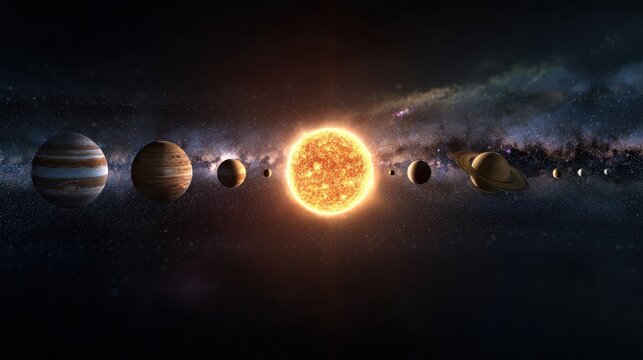 Solar system planets orbiting the sun in deep space - Powered by Adobe