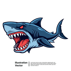 Fierce Shark Vector Illustration with Open Mouth and Sharp Teeth Cartoon Isolated