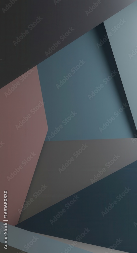 Poster a geometric composition of various muted shades of gray and rose, creating a sophisticated and tranq