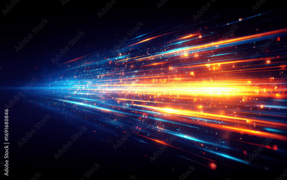 Poster dynamic glowing light streaks creating a futuristic visual effect