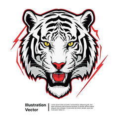 Majestic White Tiger Head Illustration Vector Art