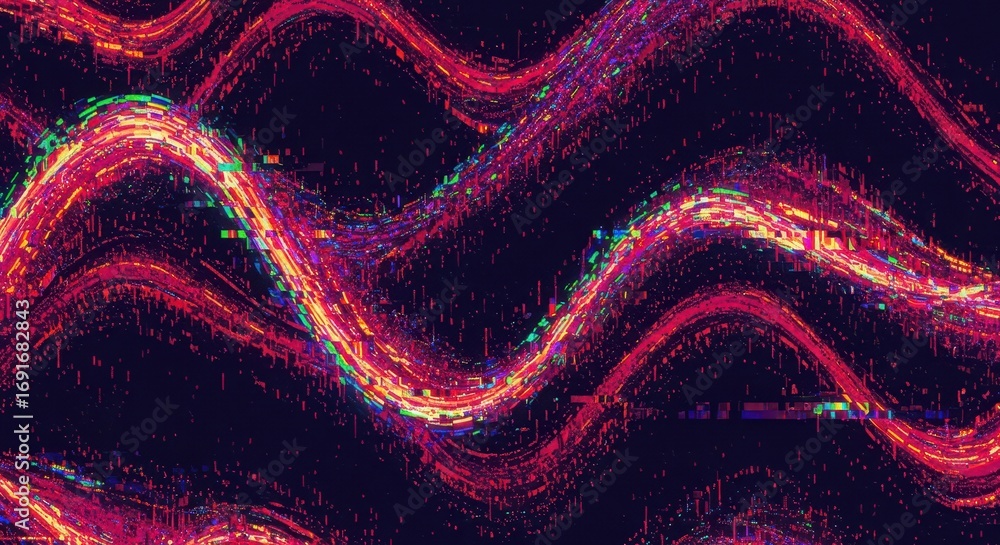 Aufkleber abstract digital wave patterns of vibrant, glitching colors create a dynamic and energetic visual ef