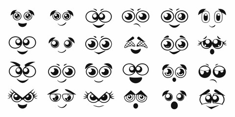 Collection of diverse cartoon eyes and mouths expressing a wide range of emotions and feelings