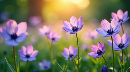 Fototapeta premium Serene Sunset Meadow Delicate Lavender Blossoms Basking in Golden Light