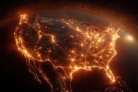 Illuminated US map on Earth