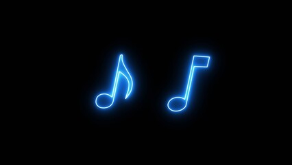 Neon musical notes symbol. Musical note line icon image on a black background. Music symbol, logo illustration.