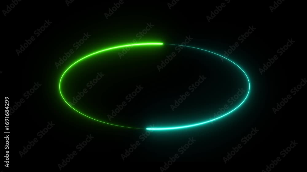 Canvas Prints abstract glowing neon line circular lens animation. neon green color circle frame on black backgroun
