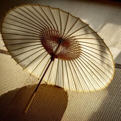 Delicate Beige Parasol Against Soft Background in Warm Light