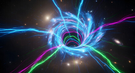 Obraz premium Vibrant Abstract Wormhole in Deep Space with Swirling Energy and Cosmic Star Fields