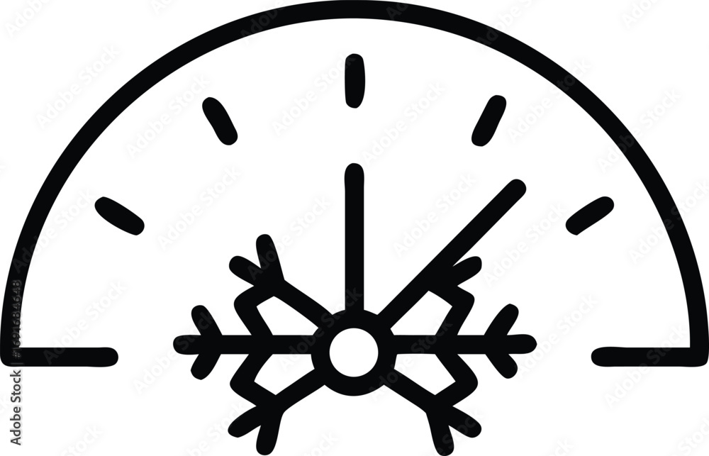 Poster Thermometer icon with snowflake in simple outline style for winter weather