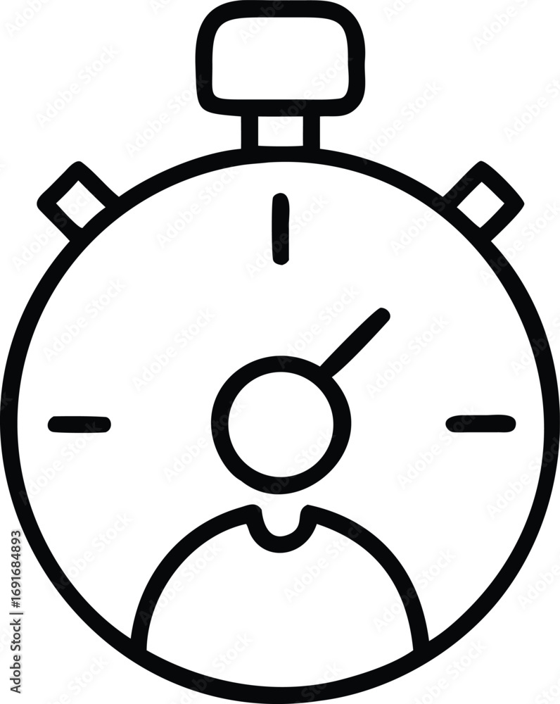 Poster thin line icon of person inside stopwatch for human resources use