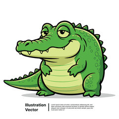 A Cheerful Cartoon Crocodile Smirking with a Relaxed and Contented Expression, Vector Art