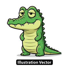 Cute cartoon alligator standing with a smug expression on its face, vector illustration