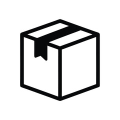 Simple Black Box Outline Icon with Tape Seal and White Background Style
