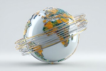 Abstract globe with swirling transparent rings