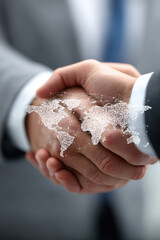 Handshake between businessmen with world map and global connection graphics
