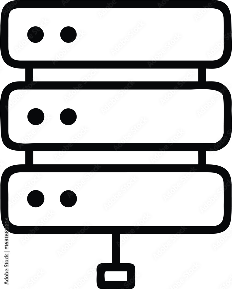 Aufkleber threetier server rack system icon with data connection outline style