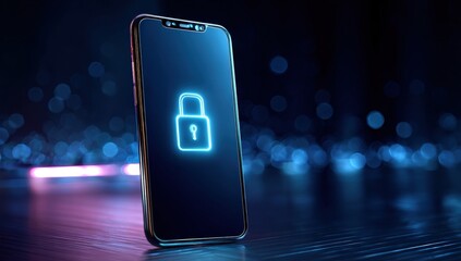 Smartphone with a lock icon on screen.  Modern tech