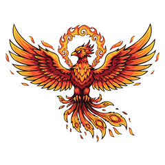 Obraz premium Majestic phoenix rising from the ashes with fiery wings, a symbol of rebirth and renewal
