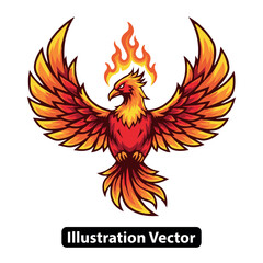Majestic Phoenix Rises Fiery Bird Illustration with Spreading Wings