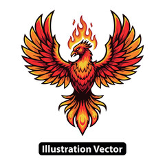Majestic fiery phoenix illustration with wings spread, a powerful symbol of rebirth and immortality