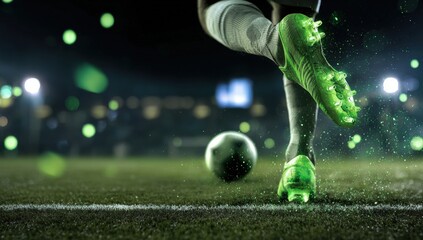 Soccer player kicking a ball at night (1)
