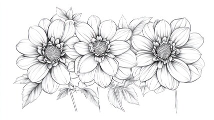 Elegant black and white dahlia illustration