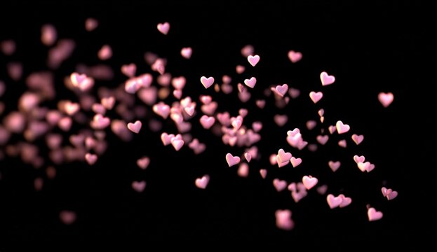 Abstract hearts floating on black background